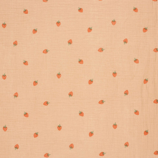 Musselin Stoff Erdbeeren Apricot – Ansicht 2