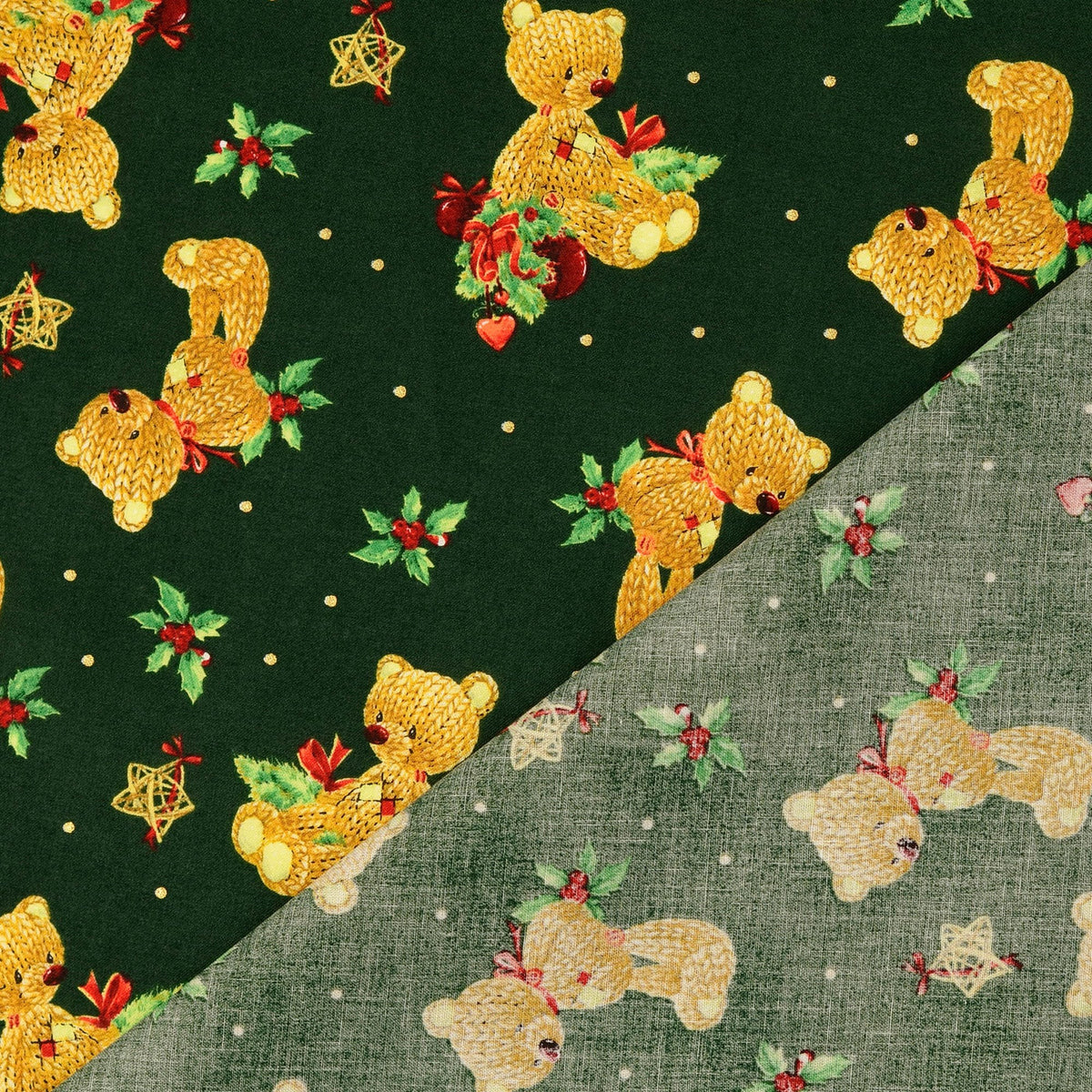 Baumwollstoff Weihnachten Bären Grün – Ansicht 3