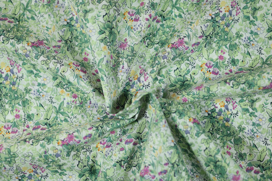 Hochwertiger Stretchstoff mit Blumenmuster in Frisches Wiesengrün – perfekt für Nähen und Design