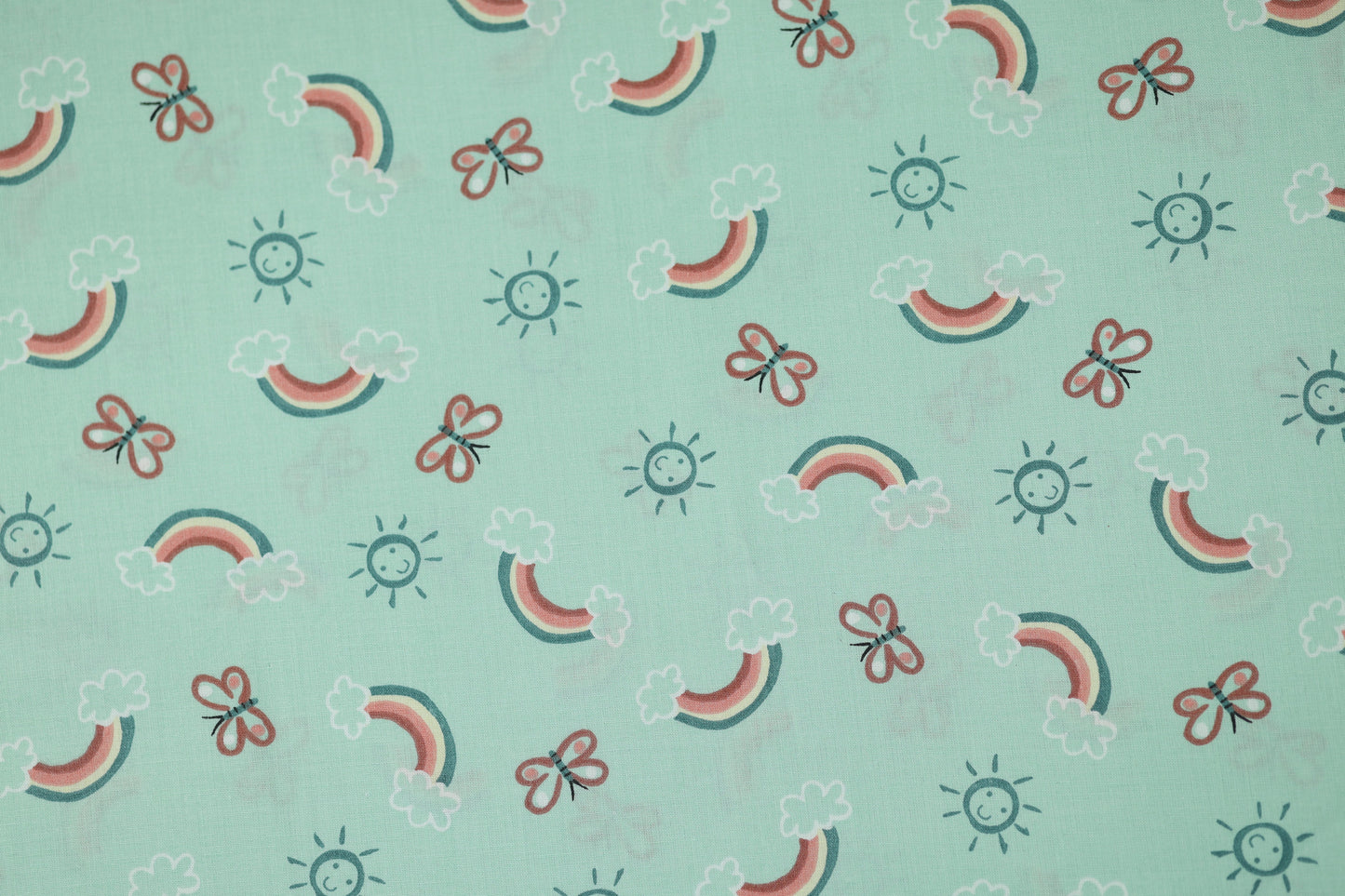 Baumwollstoff Stretch Regenbogenfreude – Mint – ideal für Kinderkleidung