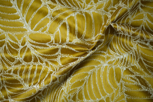 Blattmuster Jacquard – Senfgelb – hochwertiger Polsterstoff ideal für Vorhänge und Sessel