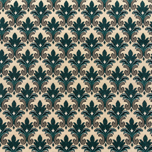 Gobelin Jacquard mit Barock-Ornament in Dunkelgrün auf Beige