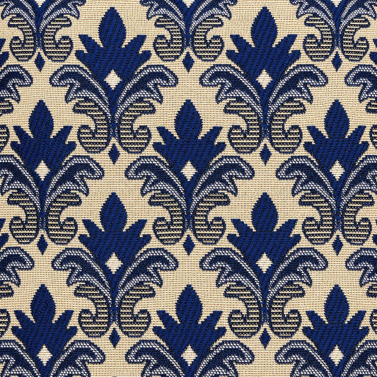 Gobelin Jacquard mit Barock-Ornament in Marineblau auf Beige