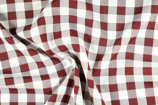 Polyester Krierte – Bordeaux Karo – strukturierter Stoff in der Farbe Bordeaux