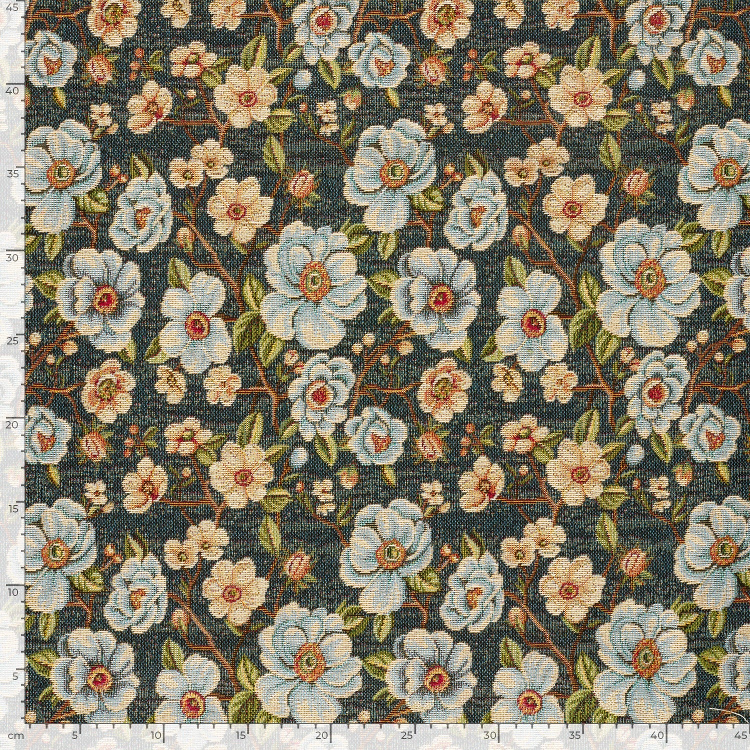 Gobelin Jacquard Blumen Indigoblau – Stoffeya