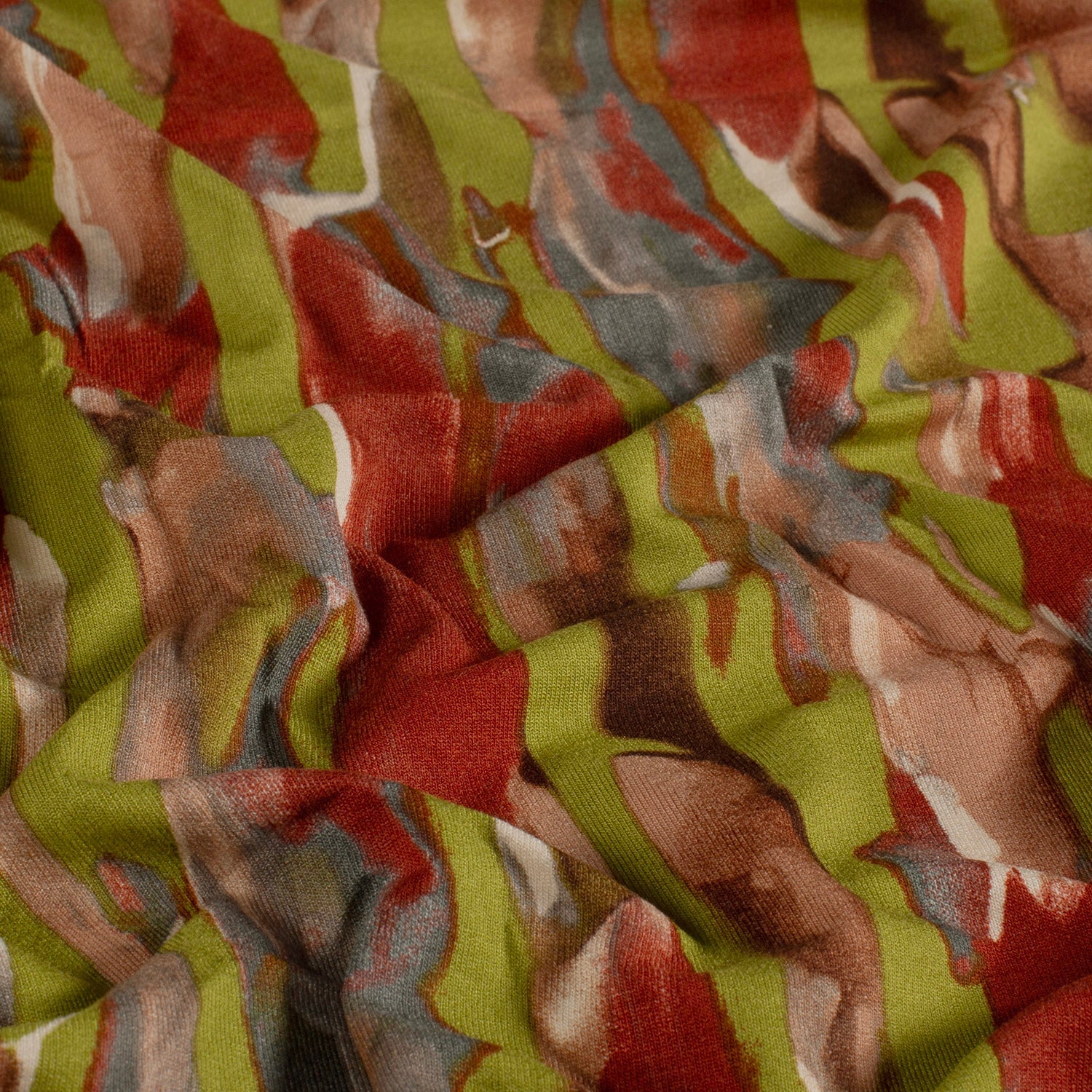 Viskose Jersey Abstrakt Khaki-Grün – Stoffeya