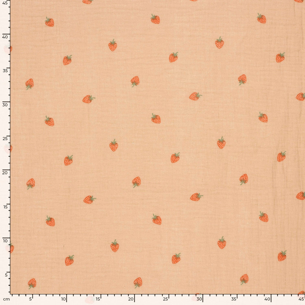 Musselin Stoff Erdbeeren Apricot – Ansicht 5