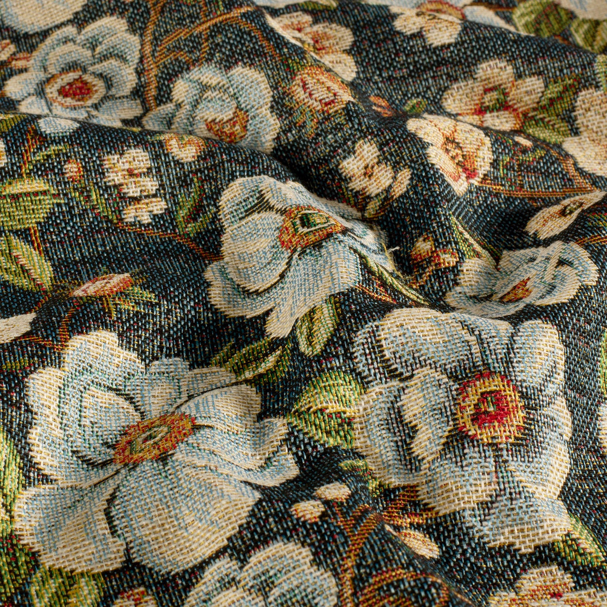 Gobelin Jacquard Blumen Indigoblau – Stoffeya