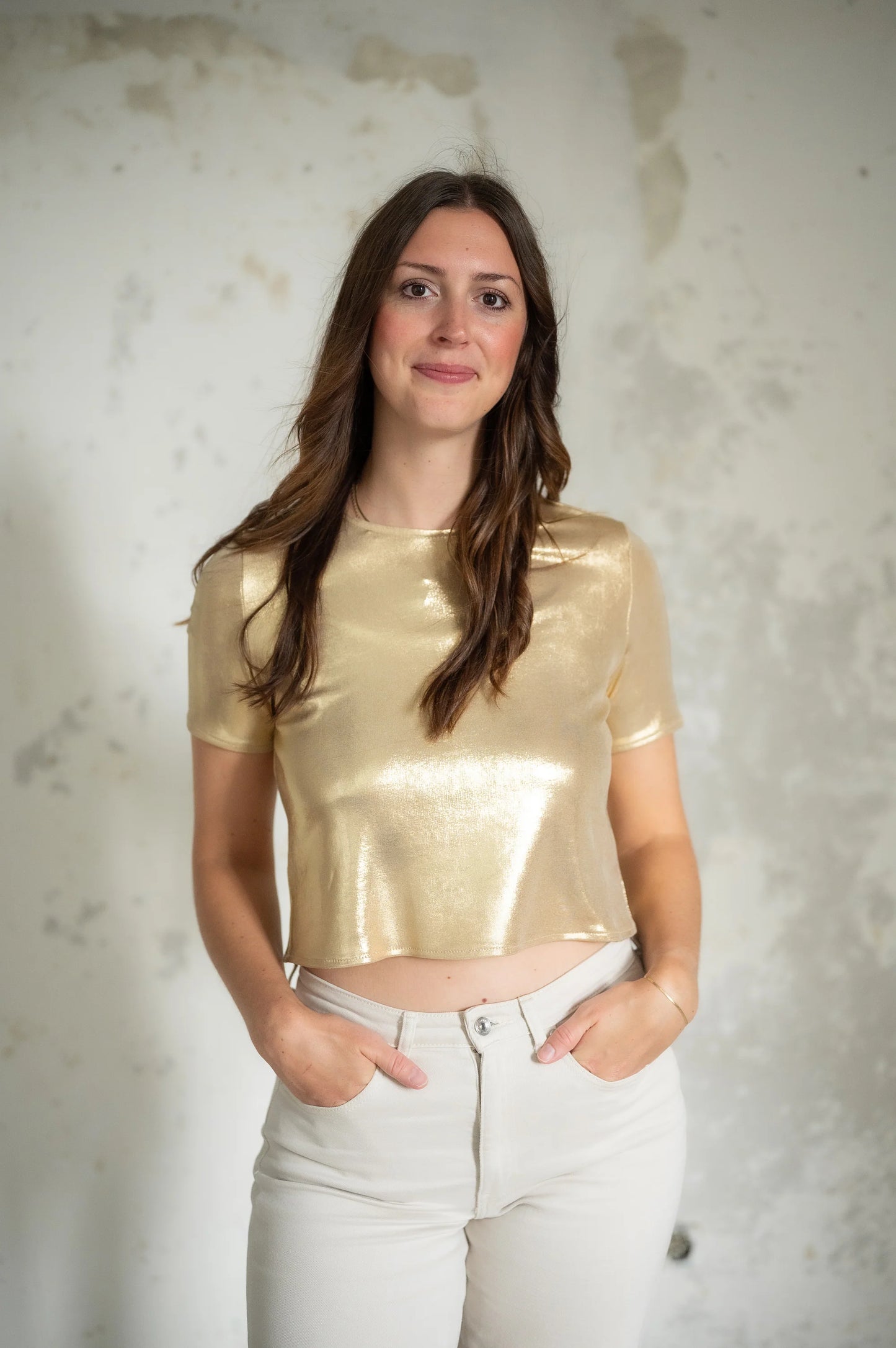 Lurex Jersey Gold Uni – Metallic Stretch Stoff für Mode | Stoffeya