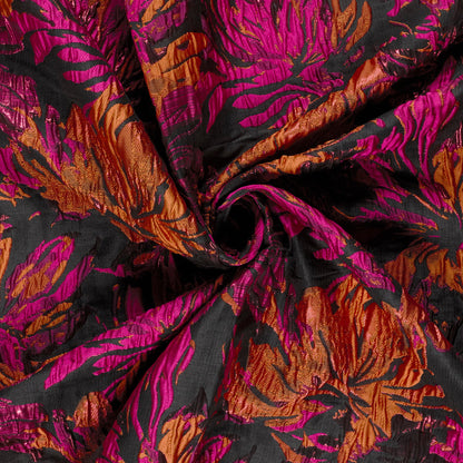 Jacquard Stoff Blumen Fuchsia Lurex
