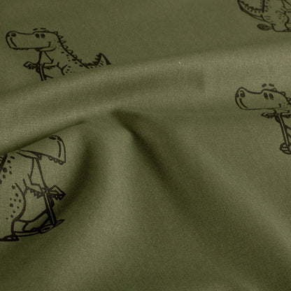Baumwoll-Popeline Dinosaurier Dunkelgrün – Stoffansicht