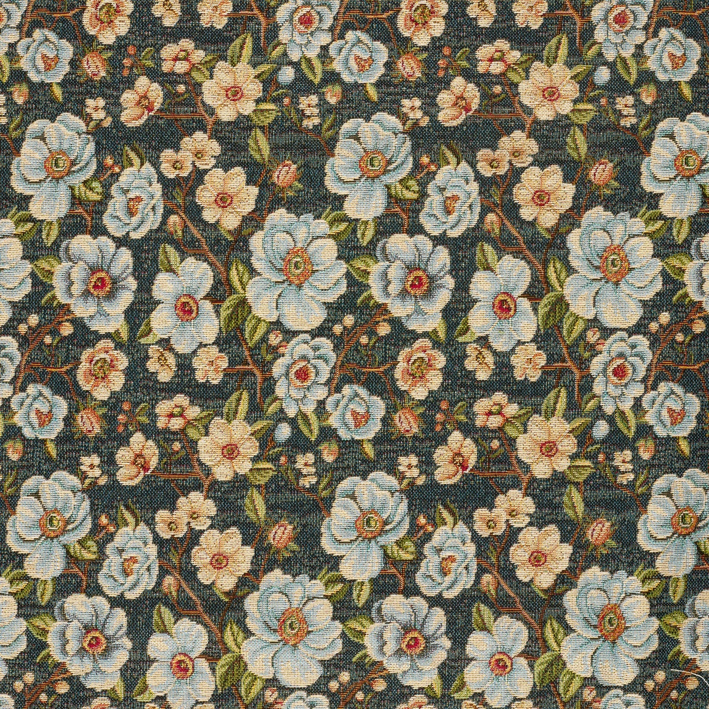Gobelin Jacquard Blumen Indigoblau – Stoffeya