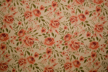 Detailansicht Baumwollmischgewebe mit Rosen und Blättern