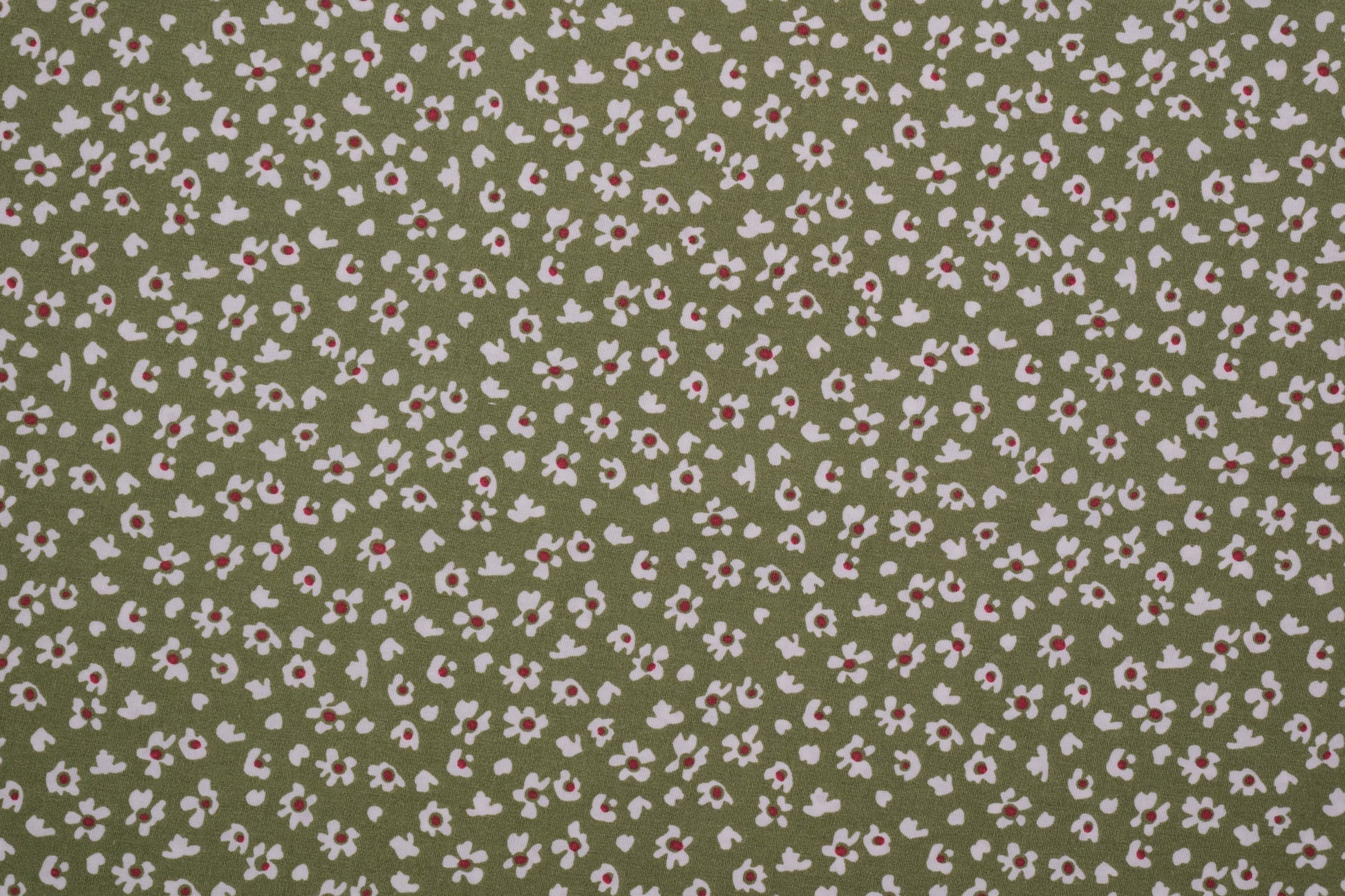 Baumwollstoff Mini-Blümchen Oliv – olivgrüner Baumwollstoff mit kleinen weißen Blumen