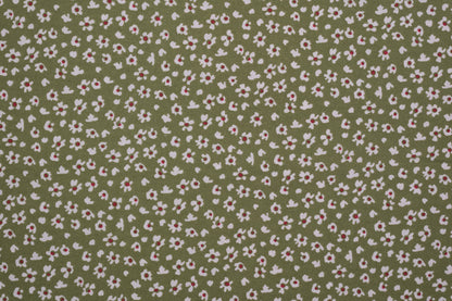 Baumwollstoff Mini-Blümchen Oliv – olivgrüner Baumwollstoff mit kleinen weißen Blumen