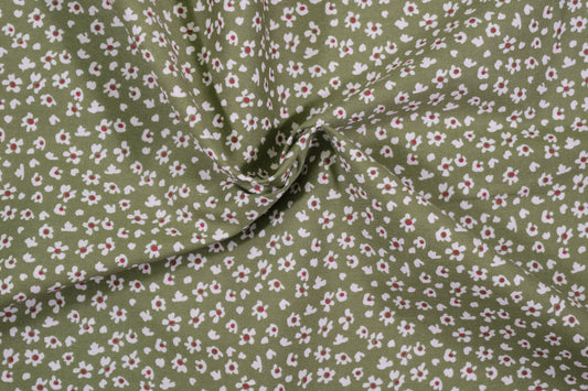 Baumwollstoff Mini-Blümchen Oliv – Nahaufnahme des Blumenmusters