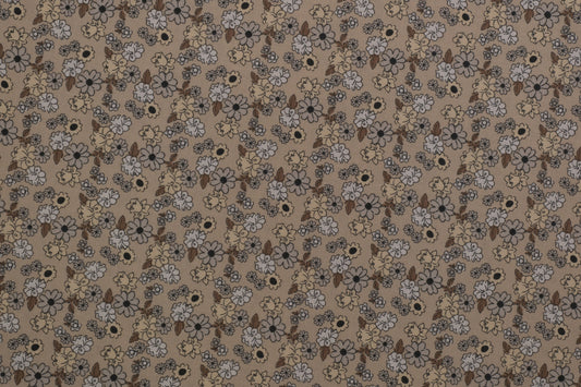 Baumwollstoff Blumen Beige – fein gemusterter Blumenstoff in Naturtönen aus 100 % Baumwolle