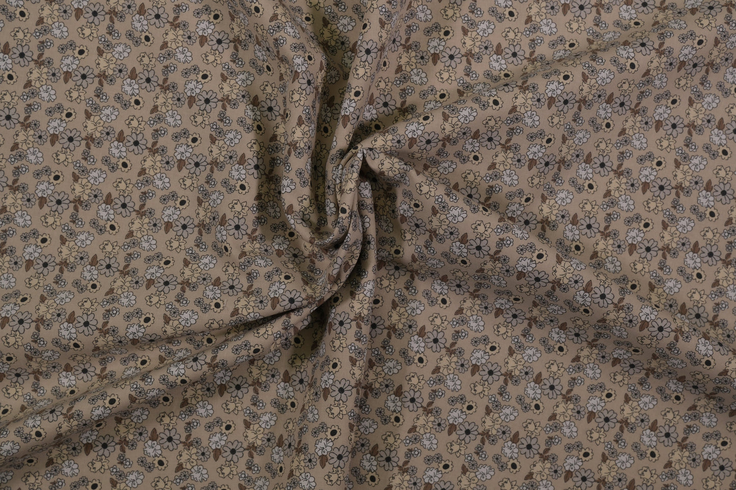 Baumwollstoff Blumen Beige – Nahaufnahme des Blumenmusters