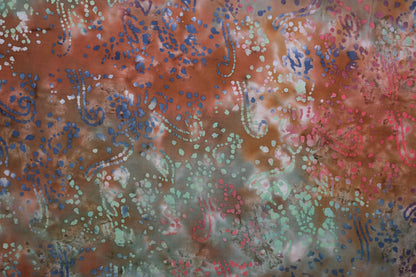 Baumwollstoff Batik Multicolor – Braun Blau Rosa Türkis künstlerischer Batikstoff