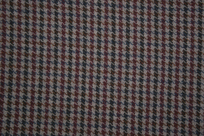 Wollstoff mit klassischem Hahnentritt-Muster in Grau, Bordeaux, Blau und Braun - Metrware Materialqualität 140cm