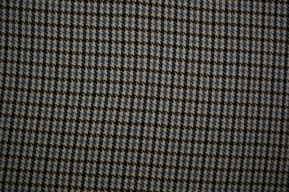 Wollmix Hahnentritt Stoff in Blau und Grau – moderner Karostoff für Wintermode