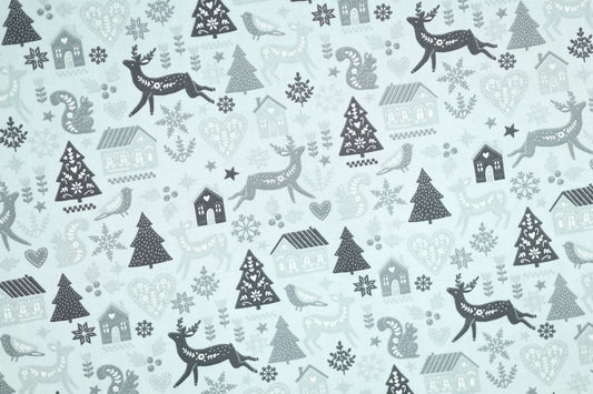 Baumwollstoff Stretch Winterwald – Grau – ideal für Kinderkleidung