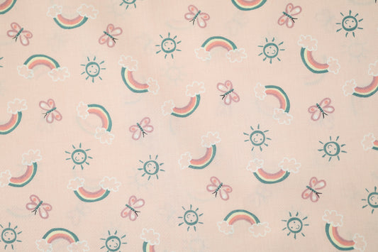 Baumwollstoff Stretch Regenbogenfreude – Rosa – ideal für Kinderkleidung