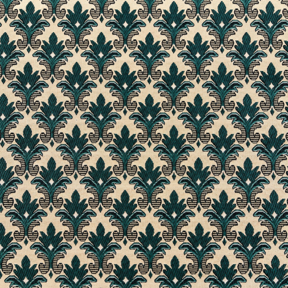 Gobelin Jacquard mit Barock-Ornament in Dunkelgrün auf Beige