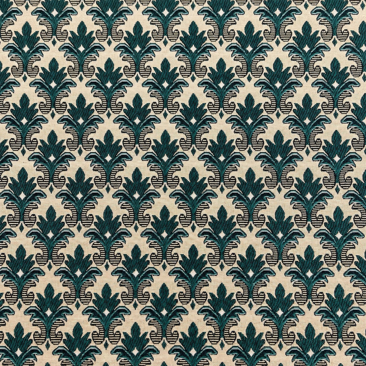 Gobelin Jacquard mit Barock-Ornament in Dunkelgrün auf Beige