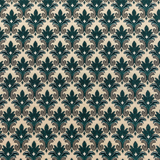 Gobelin Jacquard mit Barock-Ornament in Dunkelgrün auf Beige