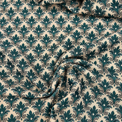 Gobelin Jacquard mit Barock-Ornament in Dunkelgrün auf Beige
