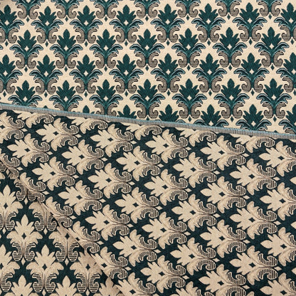 Gobelin Jacquard mit Barock-Ornament in Dunkelgrün auf Beige