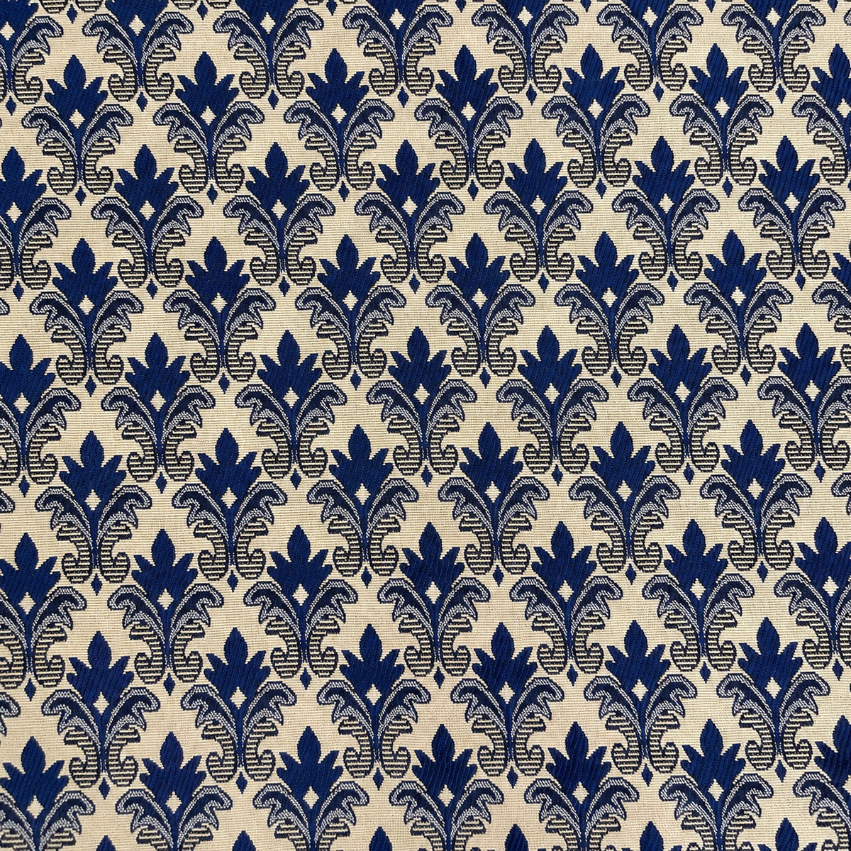 Gobelin Jacquard mit Barock-Ornament in Marineblau auf Beige