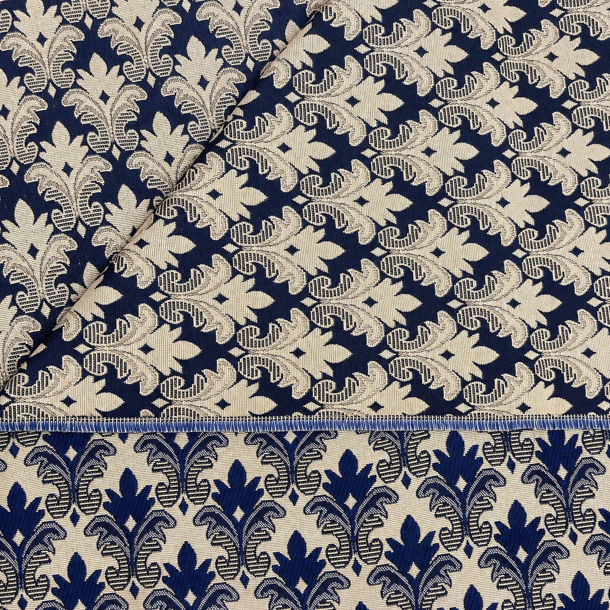Gobelin Jacquard mit Barock-Ornament in Marineblau auf Beige