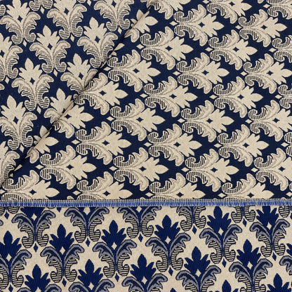 Gobelin Jacquard mit Barock-Ornament in Marineblau auf Beige
