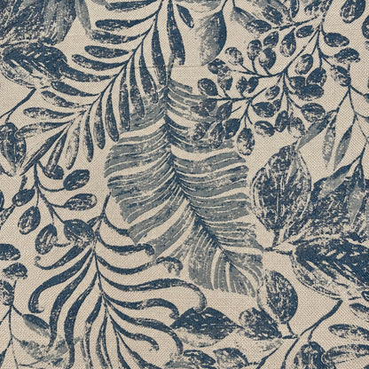 Jacquard Möbelstoff mit Blättermuster in Taubenblau, Leinenoptik