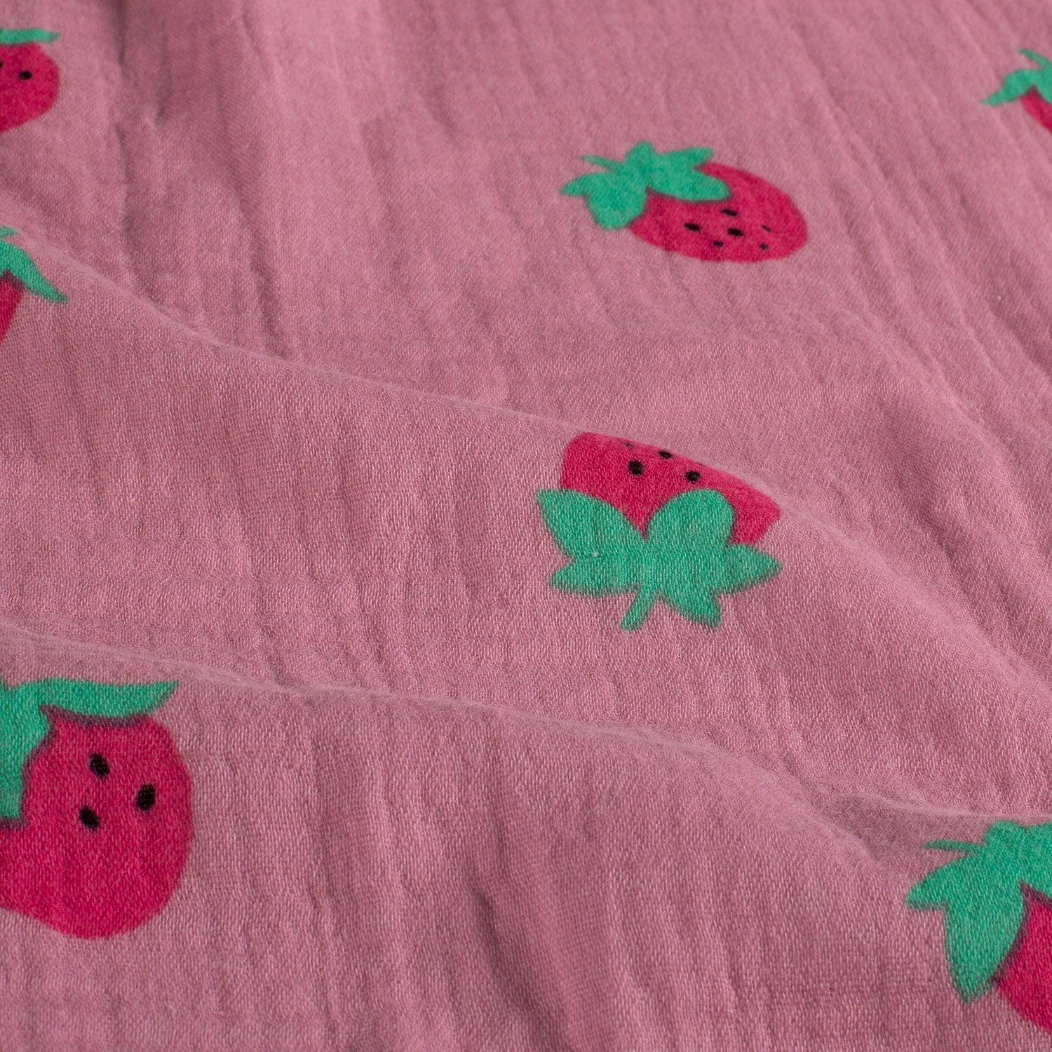 Musselin Stoff Erdbeeren Rosa