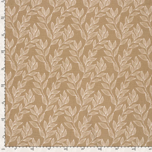 Musselin Stoff Blätter Beige – Weicher Baumwollstoff mit Print