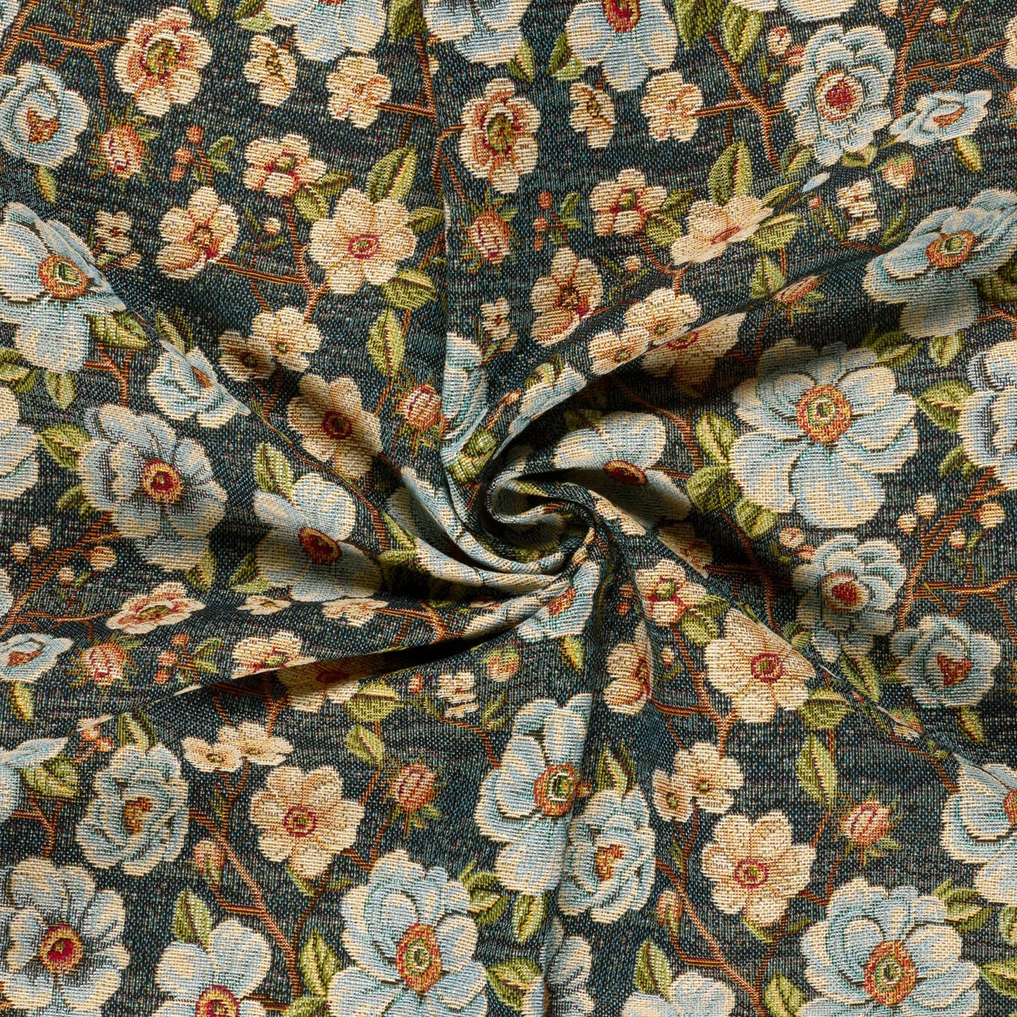 Gobelin Jacquard Blumen Indigoblau – Stoffeya