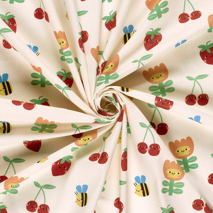 Baumwoll-Popeline Obst & Früchte Wollweiß – Fall