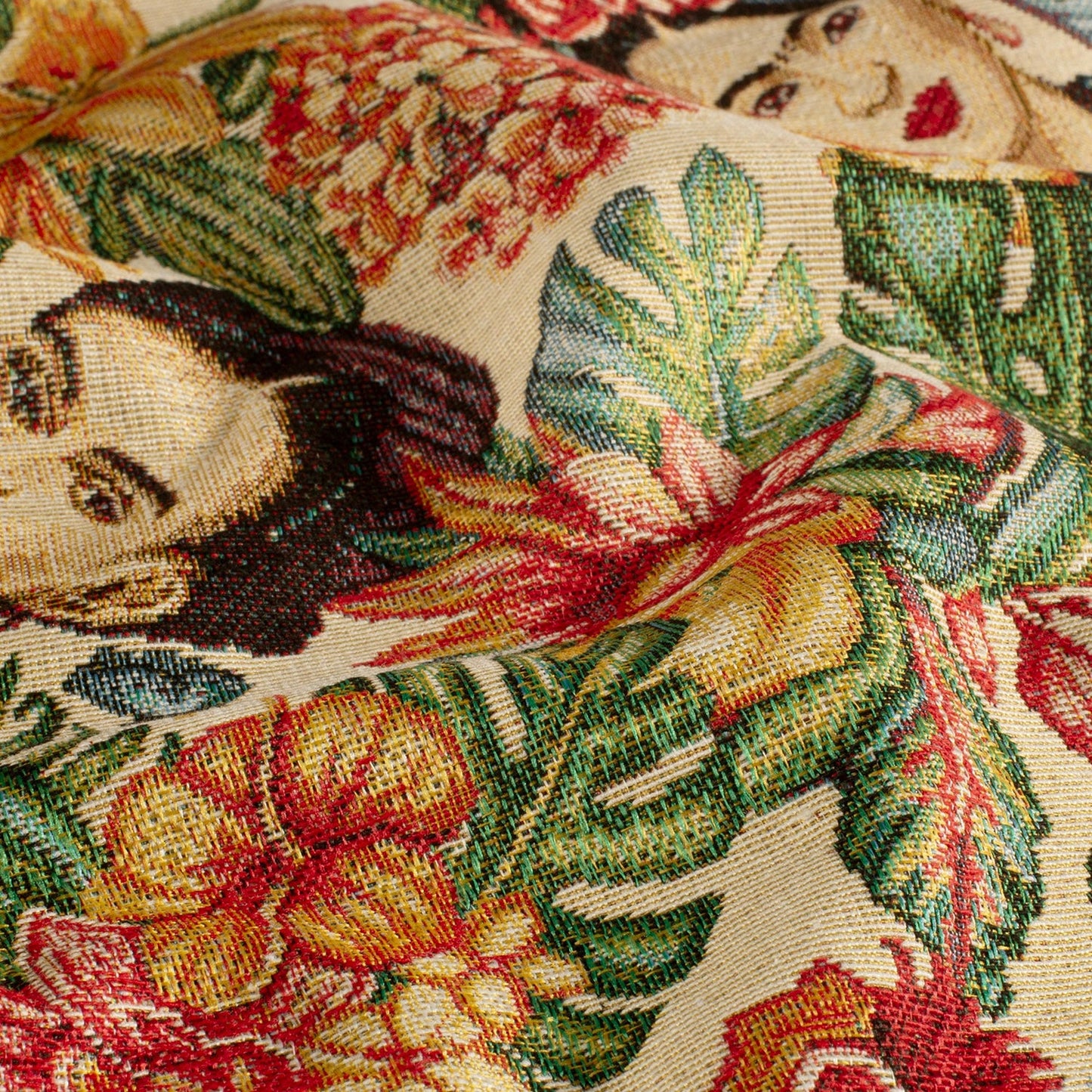 Gobelin Jacquard Stoff Gesichter Beige, Ansicht 1