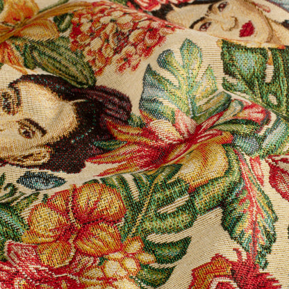 Gobelin Jacquard Stoff Gesichter Beige, Ansicht 1