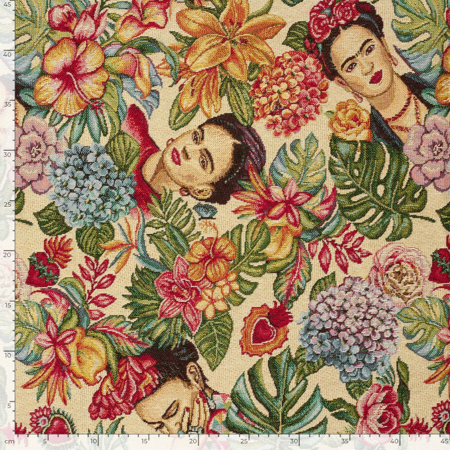 Gobelin Jacquard Stoff Gesichter Beige, Ansicht 5