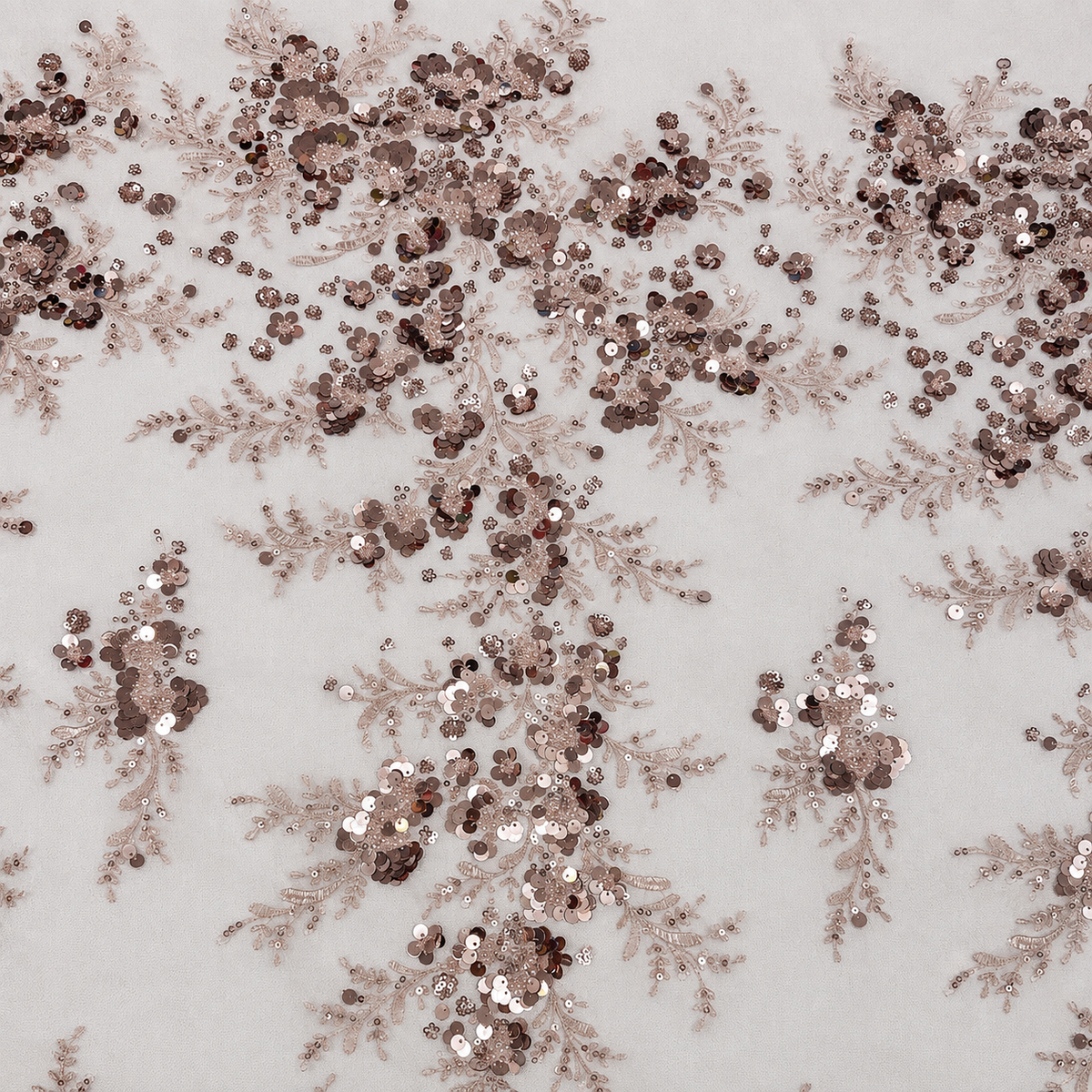 Perlenspitze Altrosa mit 3D-Blüten und Pailletten auf Tüll – Stoffeya